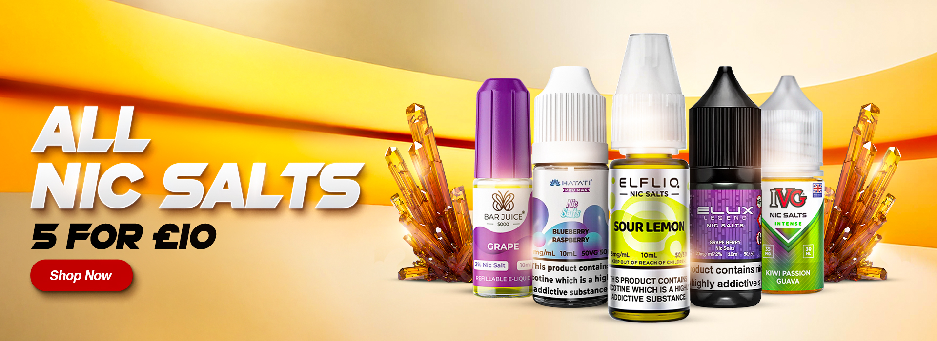 nic salts 5 for 10 banner