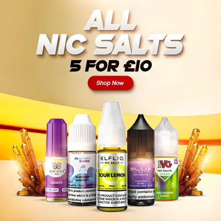 nic salts 5 for 10 banner