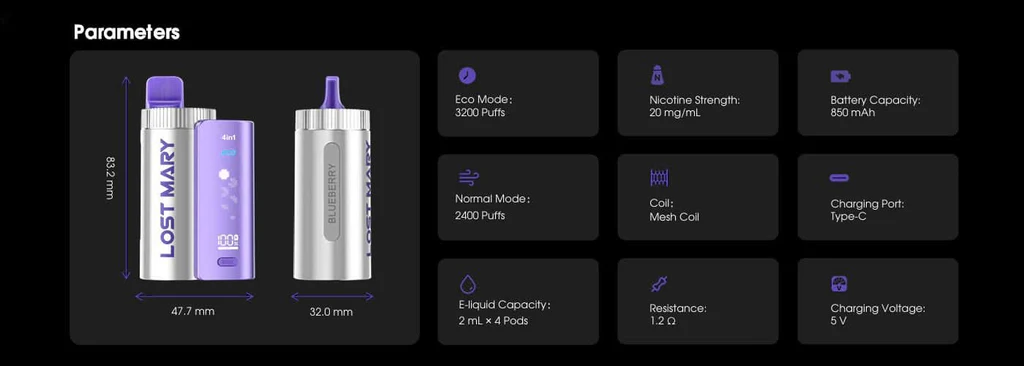 lost mary 4 in 1 parameters