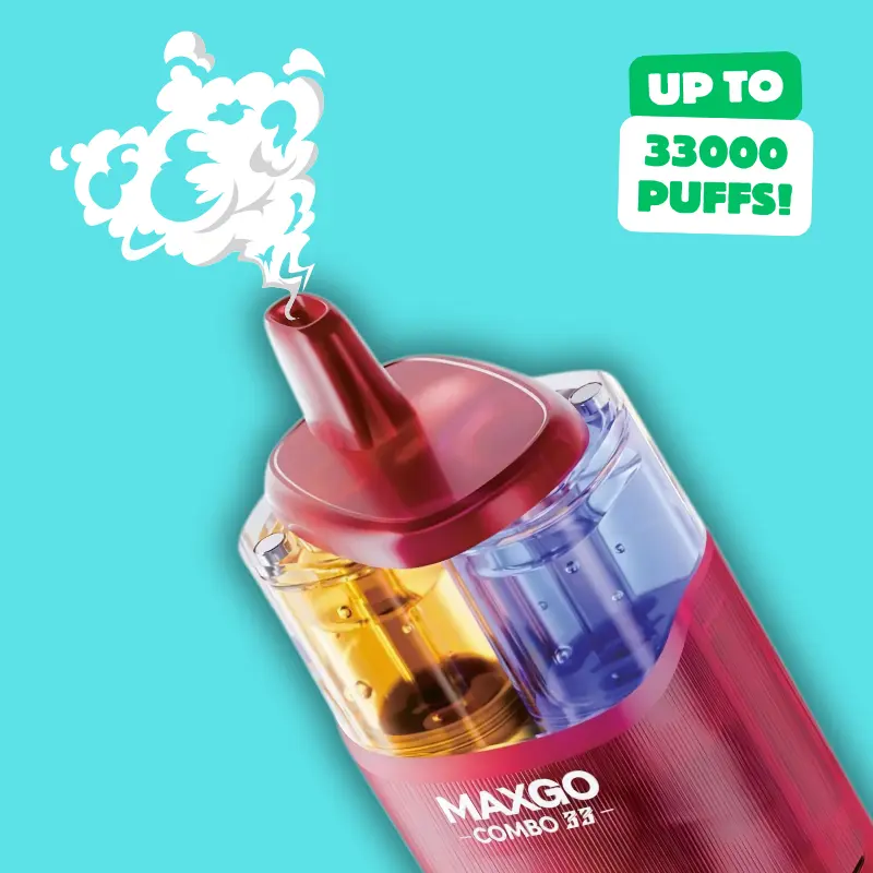 graphic showing how relx maxgo combo 33k delivers 33000 puffs