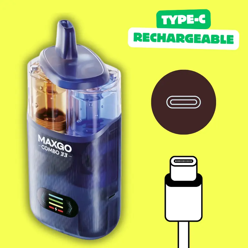 graphic showing how relx maxgo combo 33k is rechargeable