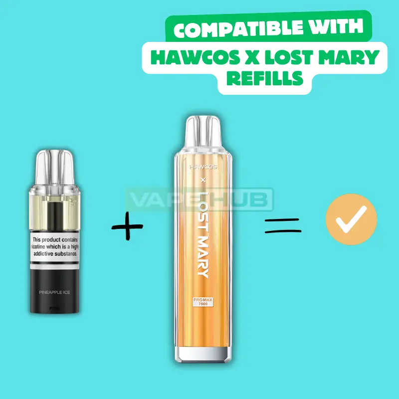 hawcos x lost mary pro max 7000 prefilled pod kit compatibility with refill pods