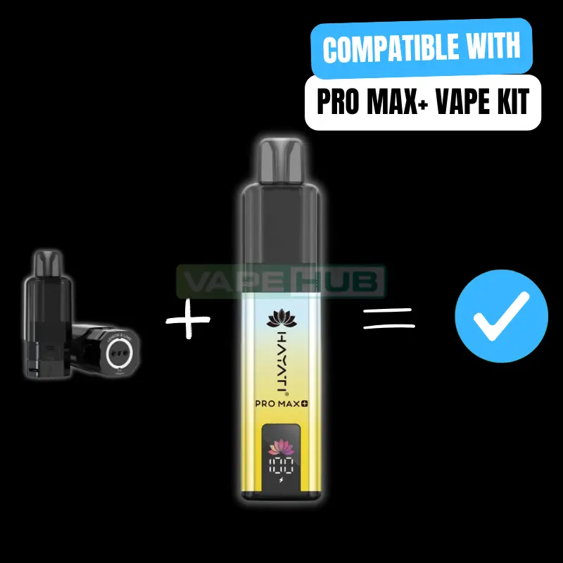 graphic showing compatibility of hayati pro max plus pods with the hayati pro max plus vape kit