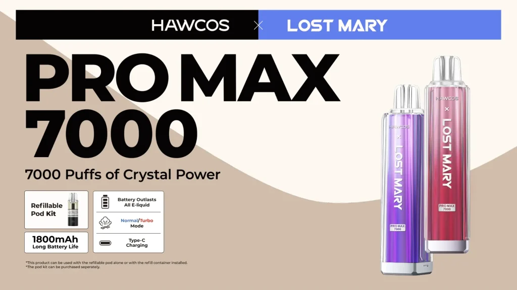 hawcos x lost mary pro max 7000 prefilled pod kit banner
