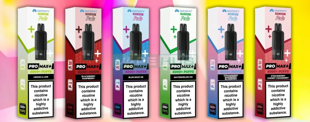 graphic showing multiple hayati pro max plus refill pod flavours
