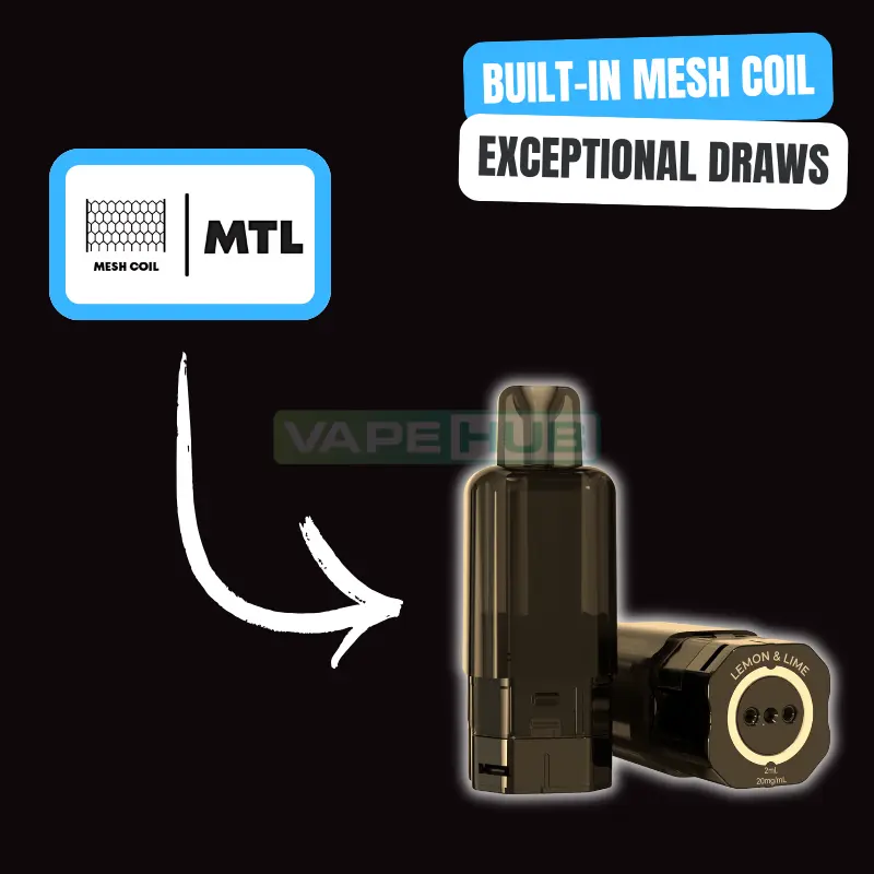 graphic showing built-in mesh coil in the hayati pro max plus prefilled pods