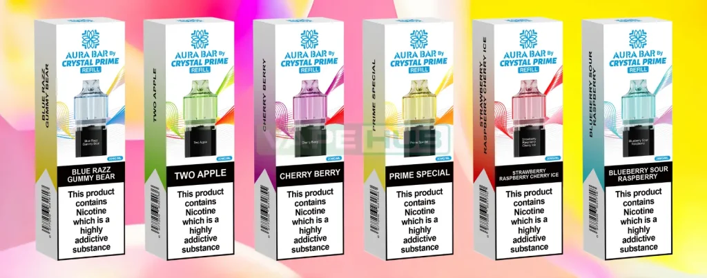 crystal prime aura bar 10k prefilled pods flavours